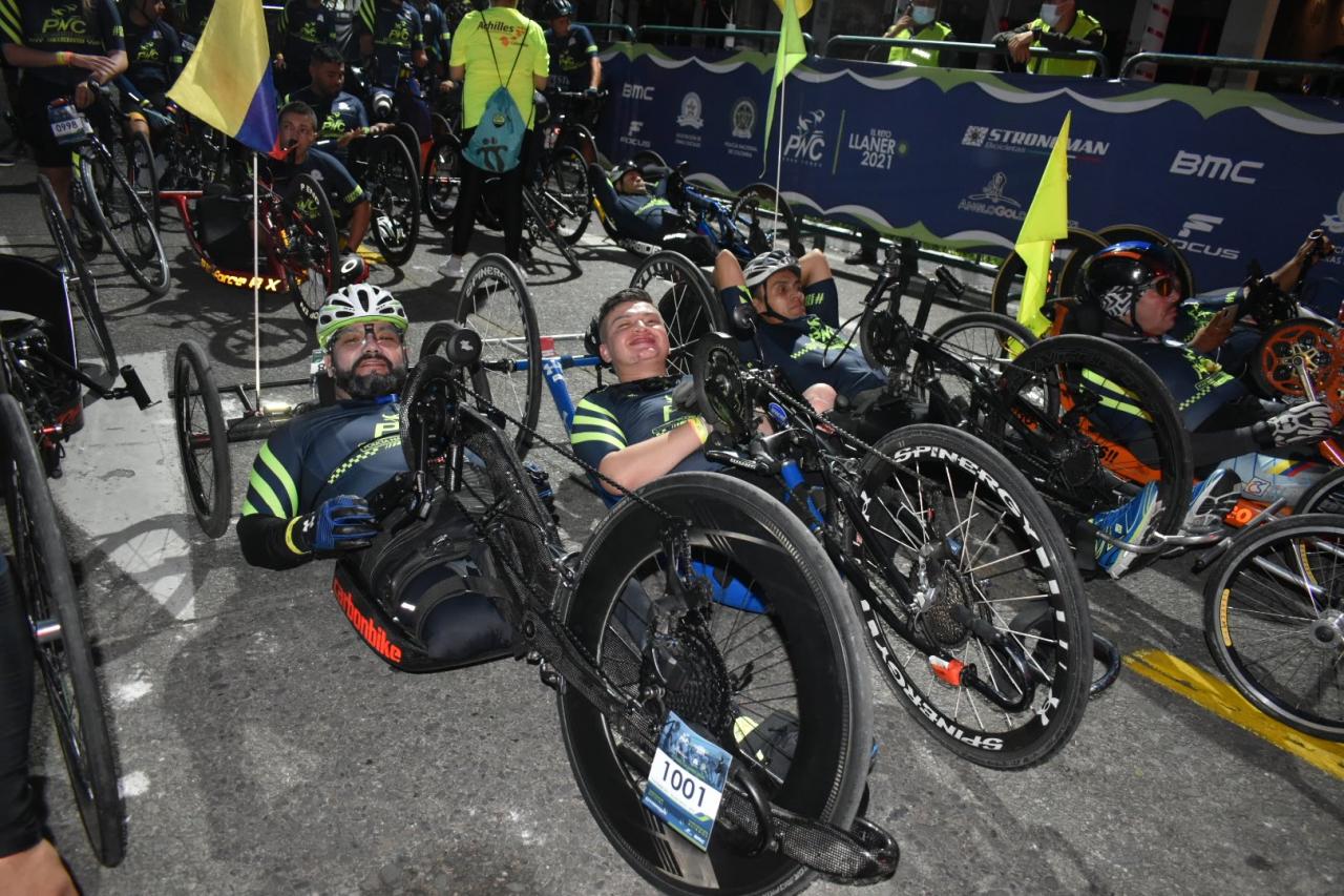 Two men using hand cycles at starting line in one of the Heroes for Advocacy cycling races.