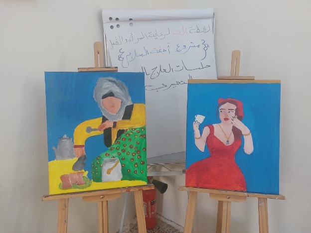 Two childrens paintings side-by-side from expressive arts program