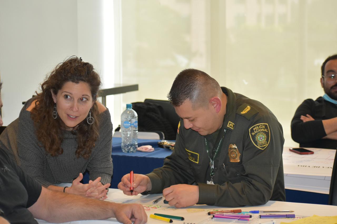 A woman and man participating in one of Polus' Model Coherency human service program design workshop in Colombia.