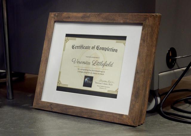 The Roadmap to College certificate in a frame